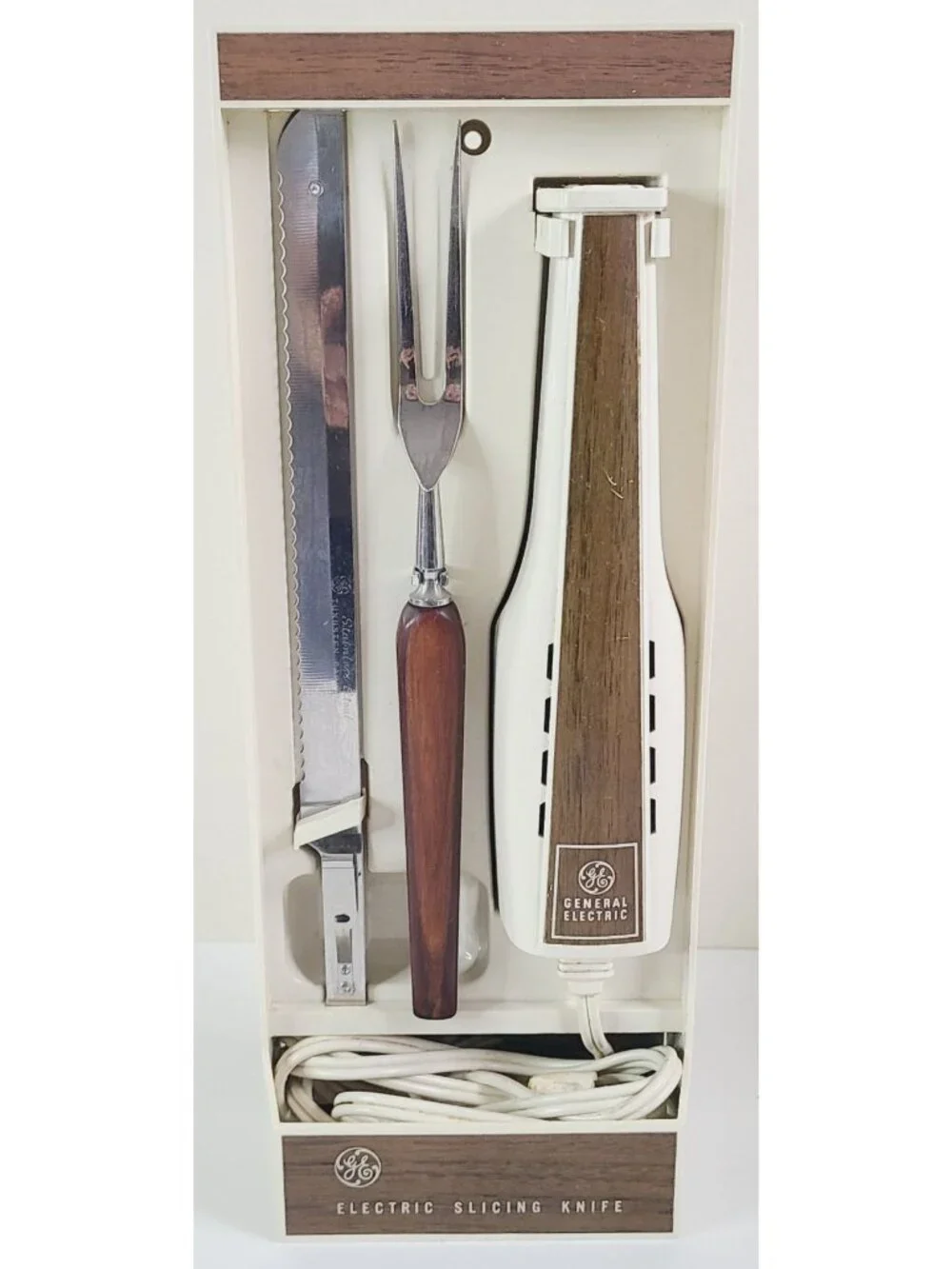 Vintage General Electric Electric Slicing Knife Set W/ Fork Box & Hanging Caddy